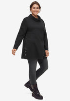 side-snap cowl neck sweatshirt tunic