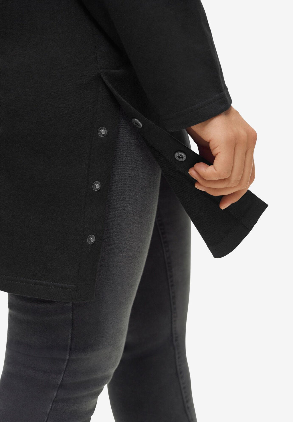 side-snap cowl neck sweatshirt tunic