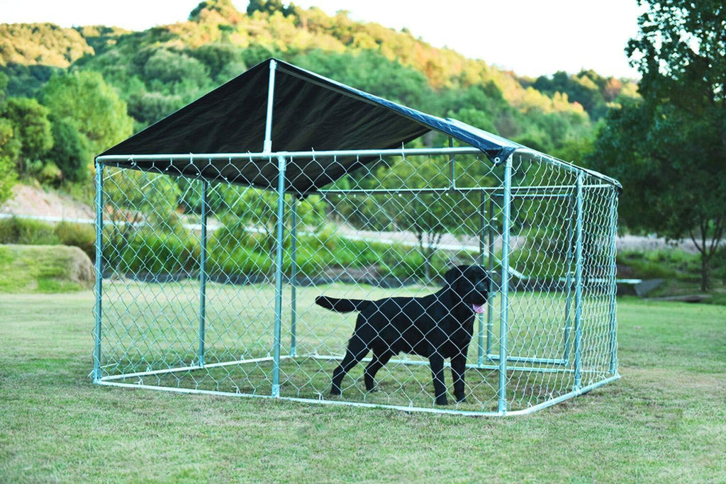 Kullavik Outdoor Dog Kennel Galvanized Chain Link Dog Cage,Heavy Duty Kennel for Training,Chicken Coop Hen House,UV Protected&amp;Waterproof Roof Black Cover