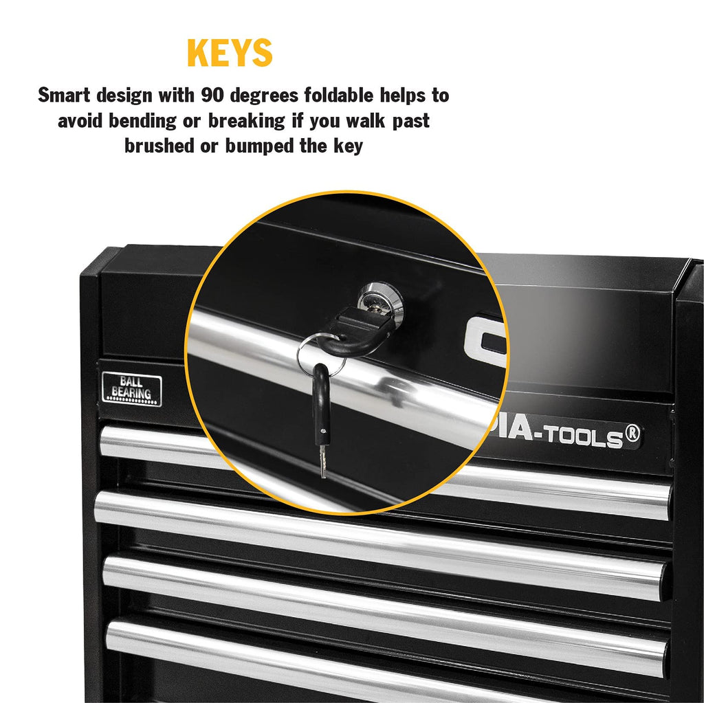 26-Inch 4-Drawer Portable Tool Chest, Metal StoraOrganizer Box, Black - Work Toolbox for Home Garaand Workshop with LocLid and Ball Bearing Slides