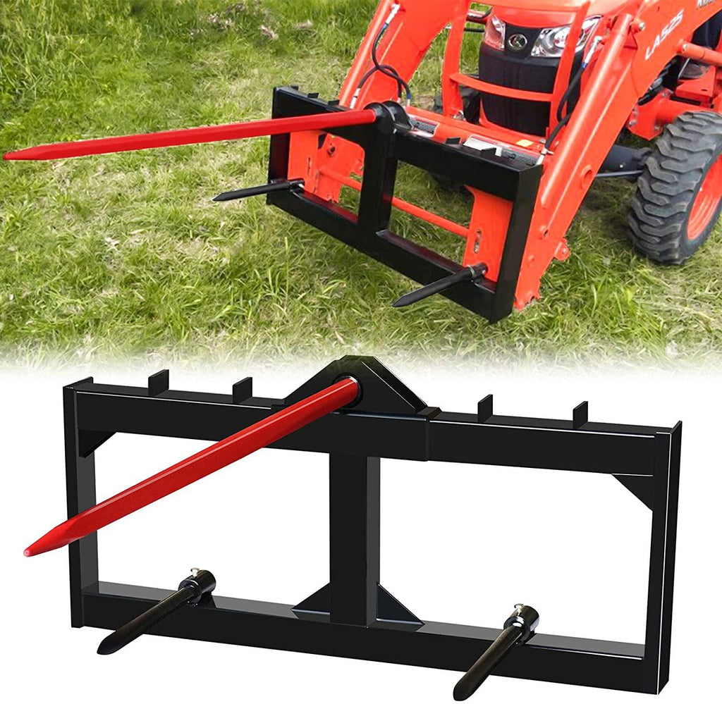 ebesttech 49 inch tractor hay spear attachment 3000lbs spike skid steer quick attach bobcat tractors with 1pc red hay spear + 2pcs black stabilizer spears spike fork tine