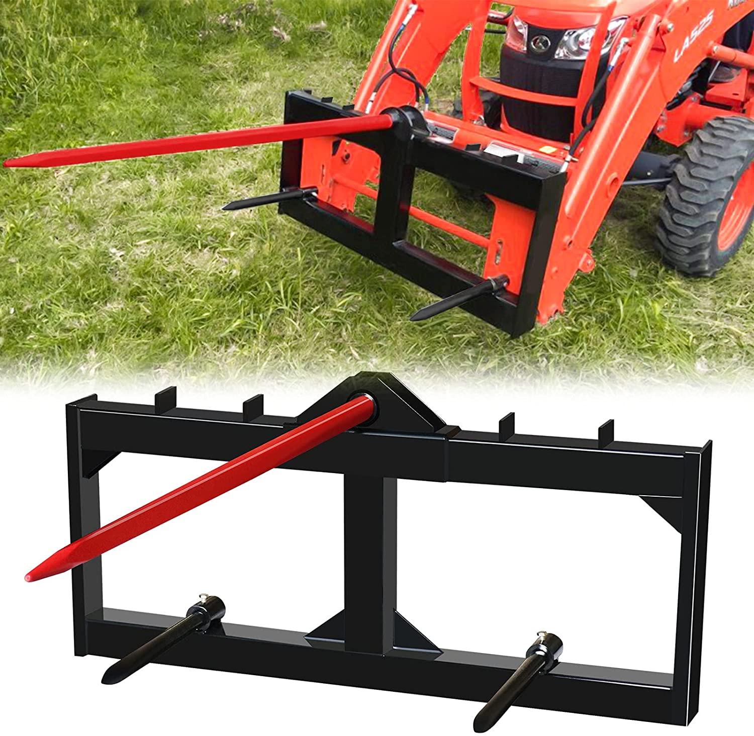 ebesttech 49 inch tractor hay spear attachment 3000lbs spike skid steer quick attach bobcat tractors with 1pc red hay spear + 2pcs black stabilizer spears spike fork tine