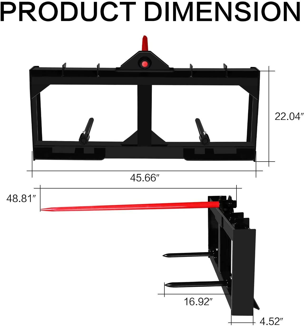 ebesttech 49 inch tractor hay spear attachment 3000lbs spike skid steer quick attach bobcat tractors with 1pc red hay spear + 2pcs black stabilizer spears spike fork tine