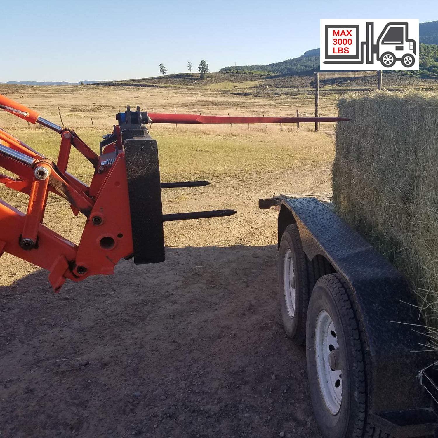 ebesttech 49 inch tractor hay spear attachment 3000lbs spike skid steer quick attach bobcat tractors with 1pc red hay spear + 2pcs black stabilizer spears spike fork tine