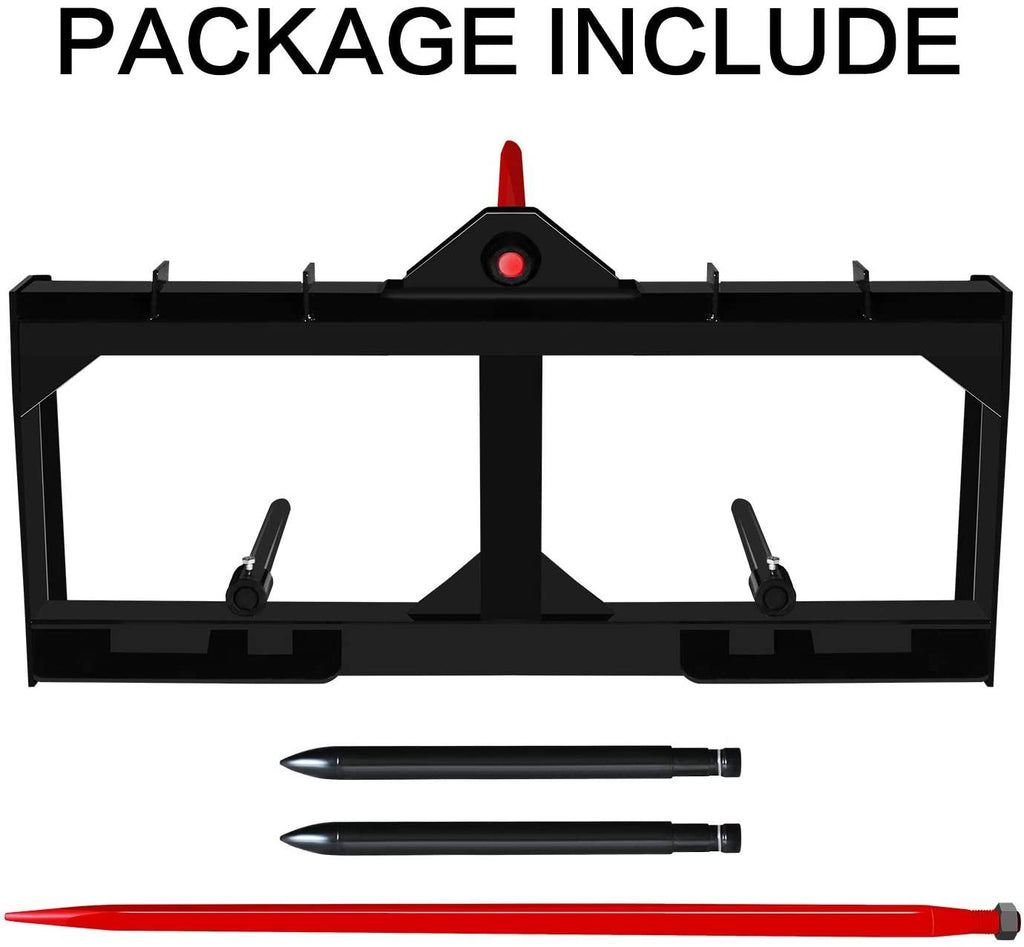 ebesttech 49 inch tractor hay spear attachment 3000lbs spike skid steer quick attach bobcat tractors with 1pc red hay spear + 2pcs black stabilizer spears spike fork tine