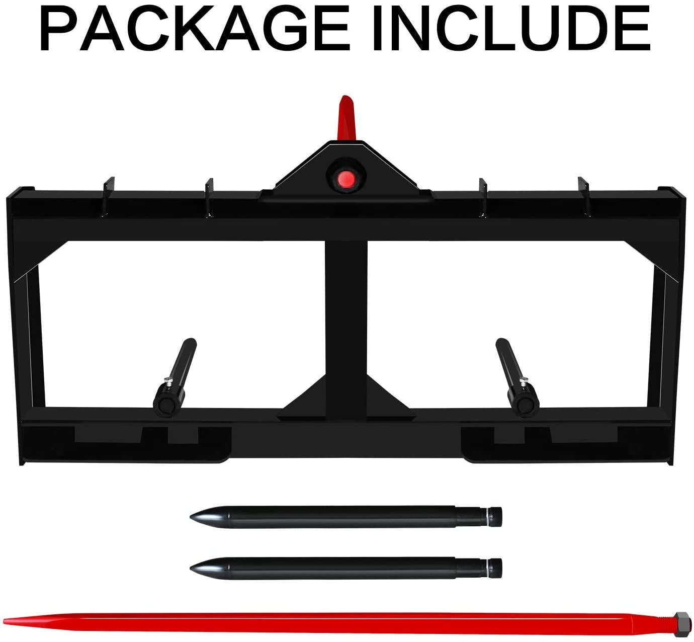 ebesttech 49 inch tractor hay spear attachment 3000lbs spike skid steer quick attach bobcat tractors with 1pc red hay spear + 2pcs black stabilizer spears spike fork tine