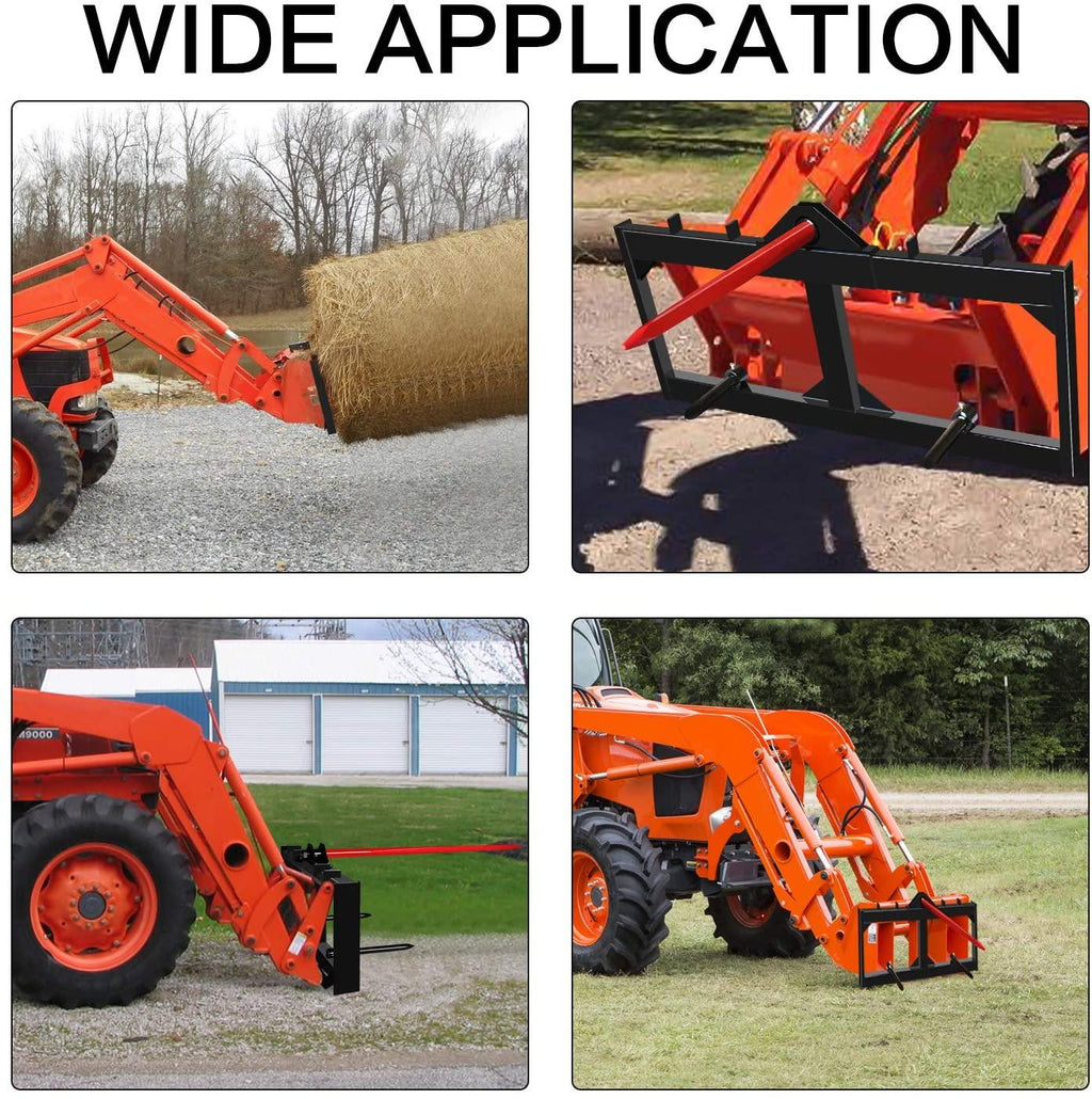 ebesttech 49 inch tractor hay spear attachment 3000lbs spike skid steer quick attach bobcat tractors with 1pc red hay spear + 2pcs black stabilizer spears spike fork tine