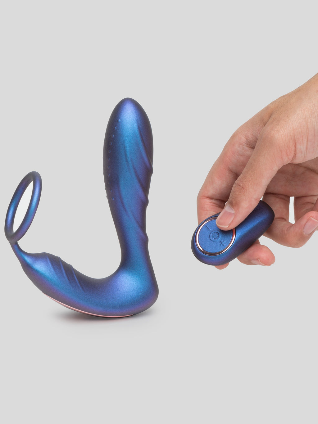 Hueman Black Hole Galactic Silicone Remote Control Cock Ring Butt Plug, Purple