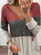 Contrasting Print Casual Zipper Long-sleeved T-shirt
