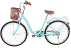 Beach Cruiser Bike for Women, Classic Cruiser Bike with Baskets, Leisure Vegetable Basket Bike, 26 Inch Women's Cruiser Bike Retro Bicycle Leisure Picnics &amp; Shopping