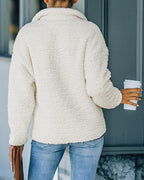 pocket zipper design high neck fluffy sweatshirt