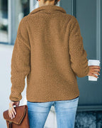 pocket zipper design high neck fluffy sweatshirt