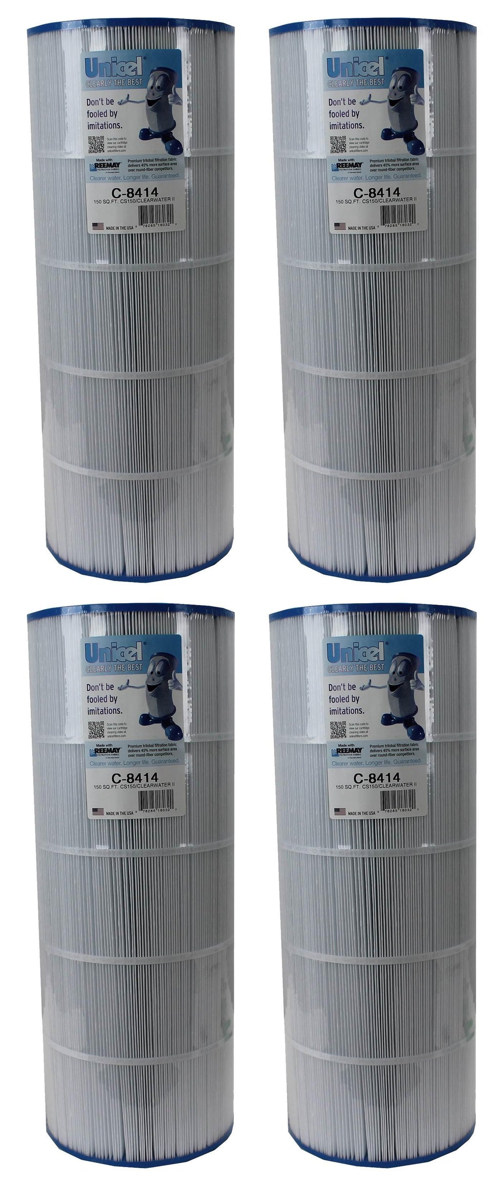 4) unicel c-8414 replacement cartridge filters 150 sq ft waterway clearwater ii