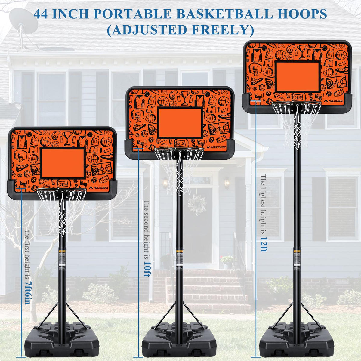 MaxKare Basketball Hoop Goal Portable Basketball System Set Stand Adjustable Height Poolside Outdoor Indoor for Kid Adult W LarBackboard