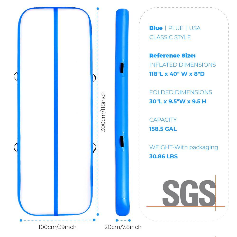 Air Track 10ft Inflatable Gymnastics Tumbling Mat 8 inches Thickness Airtrack Mats with Electric Air Pump for Home Use Gym/Training/Cheerleading/Yoga/Outdoo/Beach/Park Blue