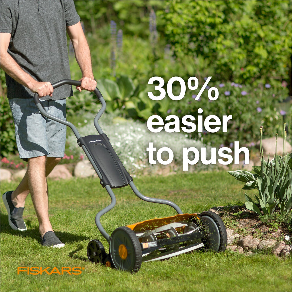 Push Mower - 17" Cut Width Manual Reel Mower with No Motor - Grass Cutter with Steel Blades that Stay Sharp - Eco-Friendly Cordless Grass Trimmer for Lawn Care