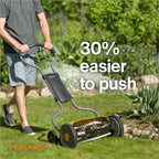 Push Mower - 17" Cut Width Manual Reel Mower with No Motor - Grass Cutter with Steel Blades that Stay Sharp - Eco-Friendly Cordless Grass Trimmer for Lawn Care