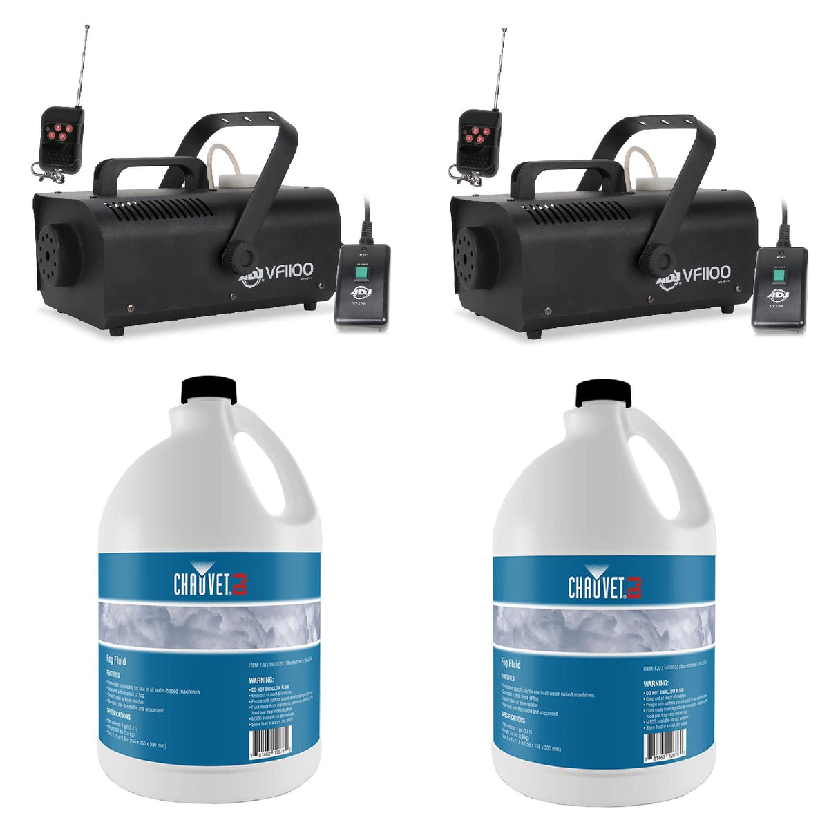 American DJ Medium Size Fog Machine (2) &amp; Chauvet 1 Gal Bottle FogJuice Fluid(2)