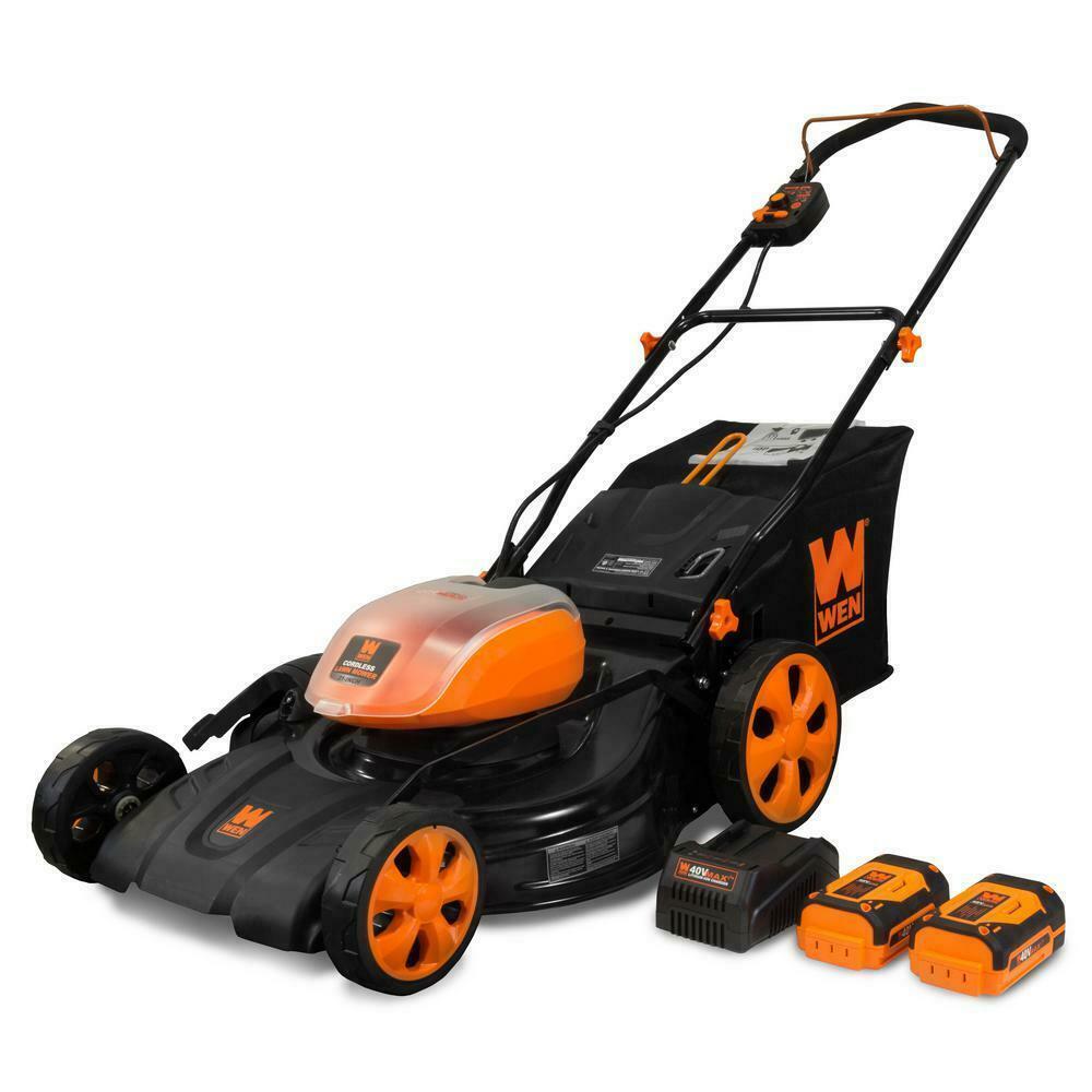 WEN Push Lawn Mower Walk Behind Cordless Dual Port Dock 21 In 40 Volt Max Li-Ion