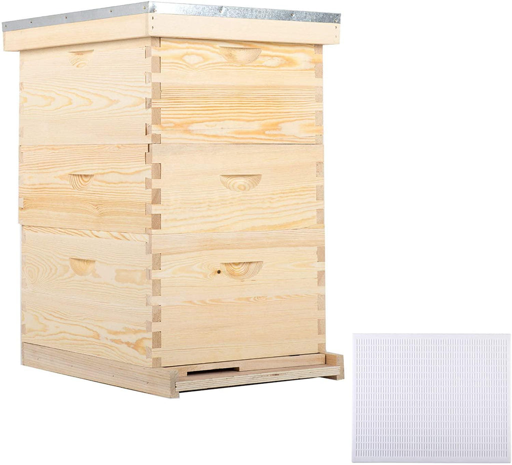 creworks bee hive with 10 medium &amp;20 deep honeycomb foundation frames, bee box for beekeeper starter, beekeeping supplies equipment tool, wood complete honey bee hives kit, 3 layer bees house box