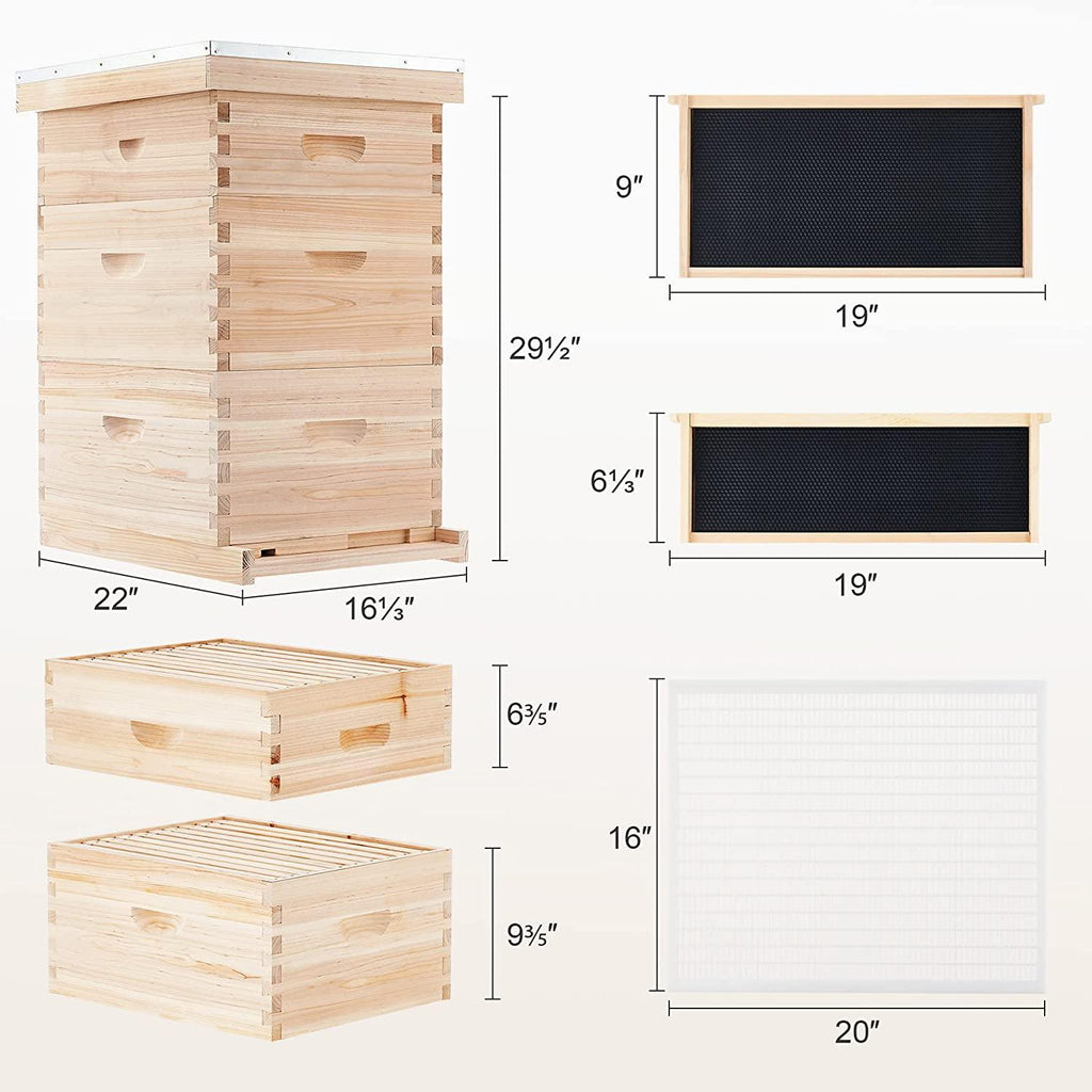 creworks bee hive with 10 medium &amp;20 deep honeycomb foundation frames, bee box for beekeeper starter, beekeeping supplies equipment tool, wood complete honey bee hives kit, 3 layer bees house box