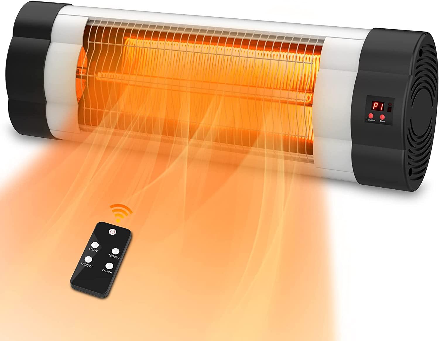Outdoor Electric Heater, Infrared Wall Mounted Heater for Outdoor/ Indoor Use, 1500W Ceiling Patio Heater with Remote Control &amp; 24H Timer, Electric Space Heater For Garage Porch, Weatherproof