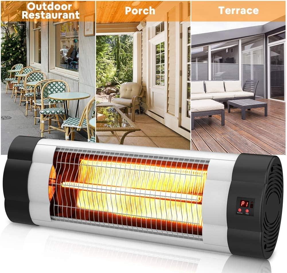 Outdoor Electric Heater, Infrared Wall Mounted Heater for Outdoor/ Indoor Use, 1500W Ceiling Patio Heater with Remote Control &amp; 24H Timer, Electric Space Heater For Garage Porch, Weatherproof