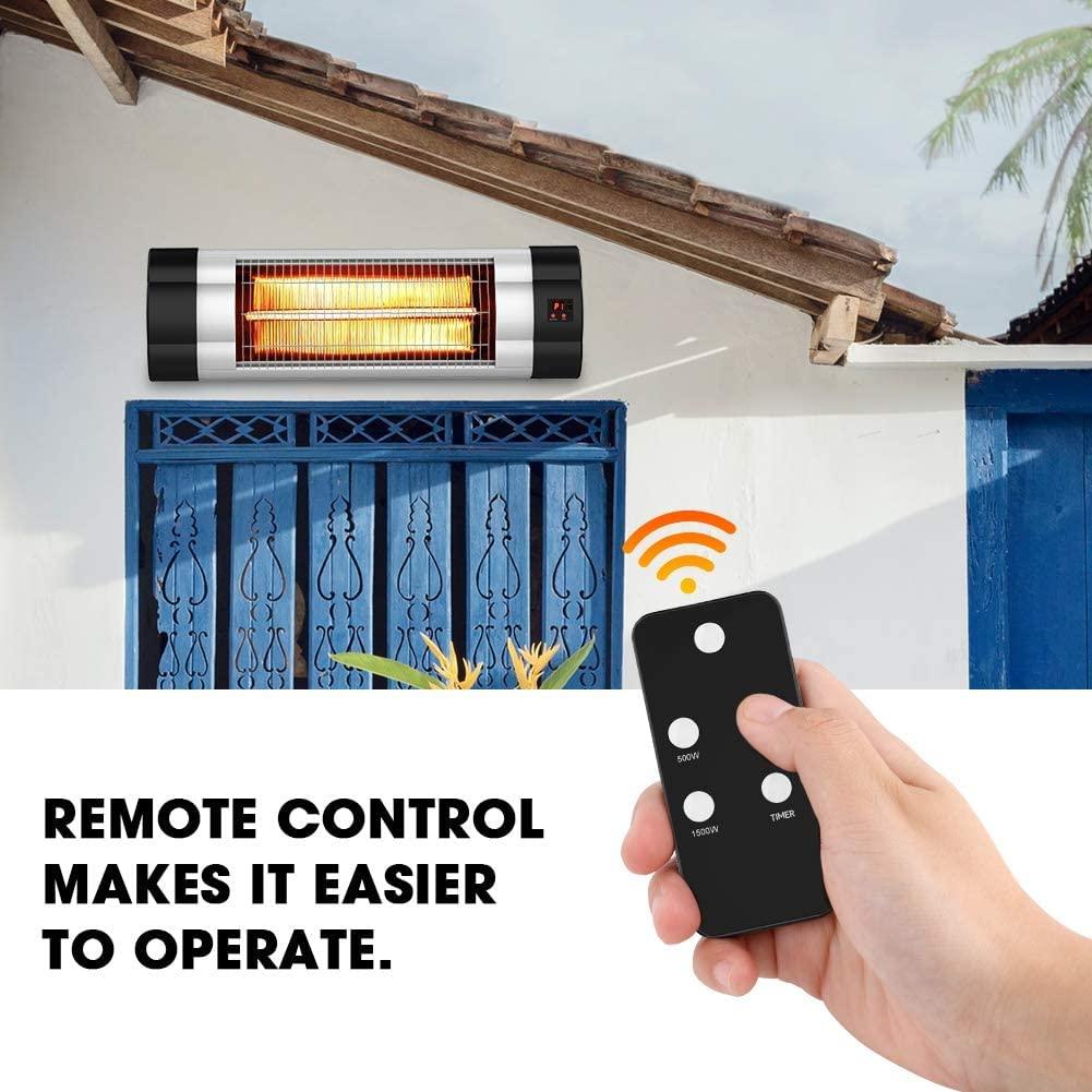 Outdoor Electric Heater, Infrared Wall Mounted Heater for Outdoor/ Indoor Use, 1500W Ceiling Patio Heater with Remote Control &amp; 24H Timer, Electric Space Heater For Garage Porch, Weatherproof
