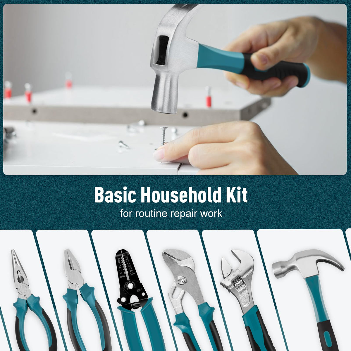 Home Tool Kit 281-PCs - Portable Complete Basic Repair General Hand Tool Sets for Men Women - Full Tool Set with Socket Wrench Set & Screwdriver Set & Metric Hex Key & Pliers & Tool Box Case