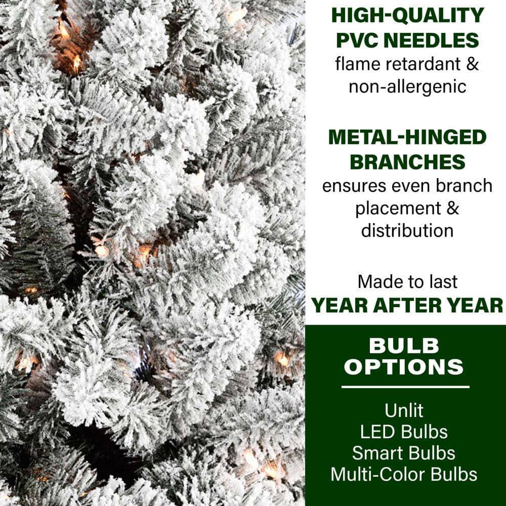 12 ft. Pre-Lit Flocked Akaskan Pine Artificial Christmas Tree with Smart String Lighting