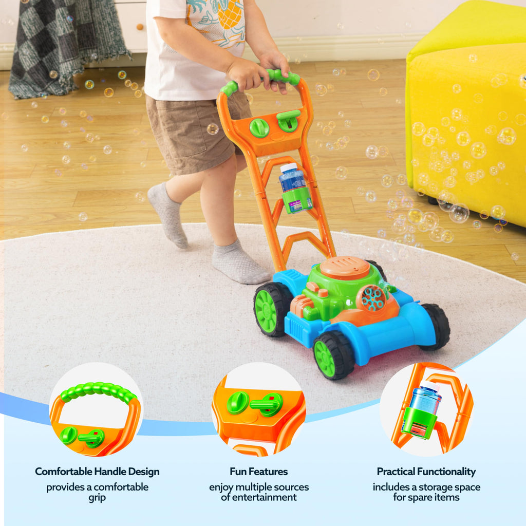 Bubble Lawn Mower Toddler Toys - Spill-Proof Bubble Machine Pretend Gardening Play Toy for A1 2 3 1-3 Year Old Baby Boys Indoor Outdoor Use, Summer Birthday Gifts (Blue)