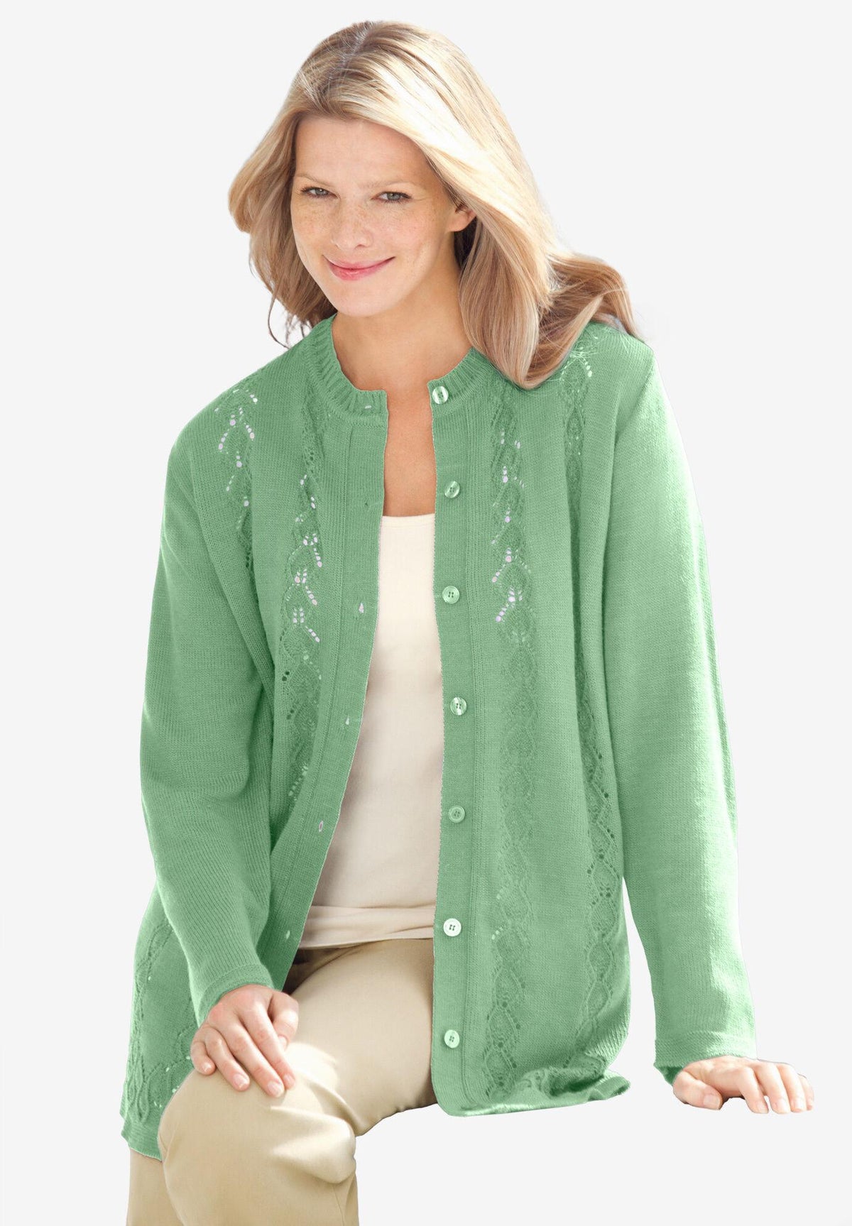 long-sleeve pointelle cardigan