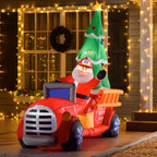 HOMCOM 7.5ft Christmas Santa Inflatable Fire Truck Decoration with LED Lights, Automatic Inflation for Front Yard