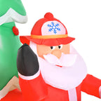 HOMCOM 7.5ft Christmas Santa Inflatable Fire Truck Decoration with LED Lights, Automatic Inflation for Front Yard