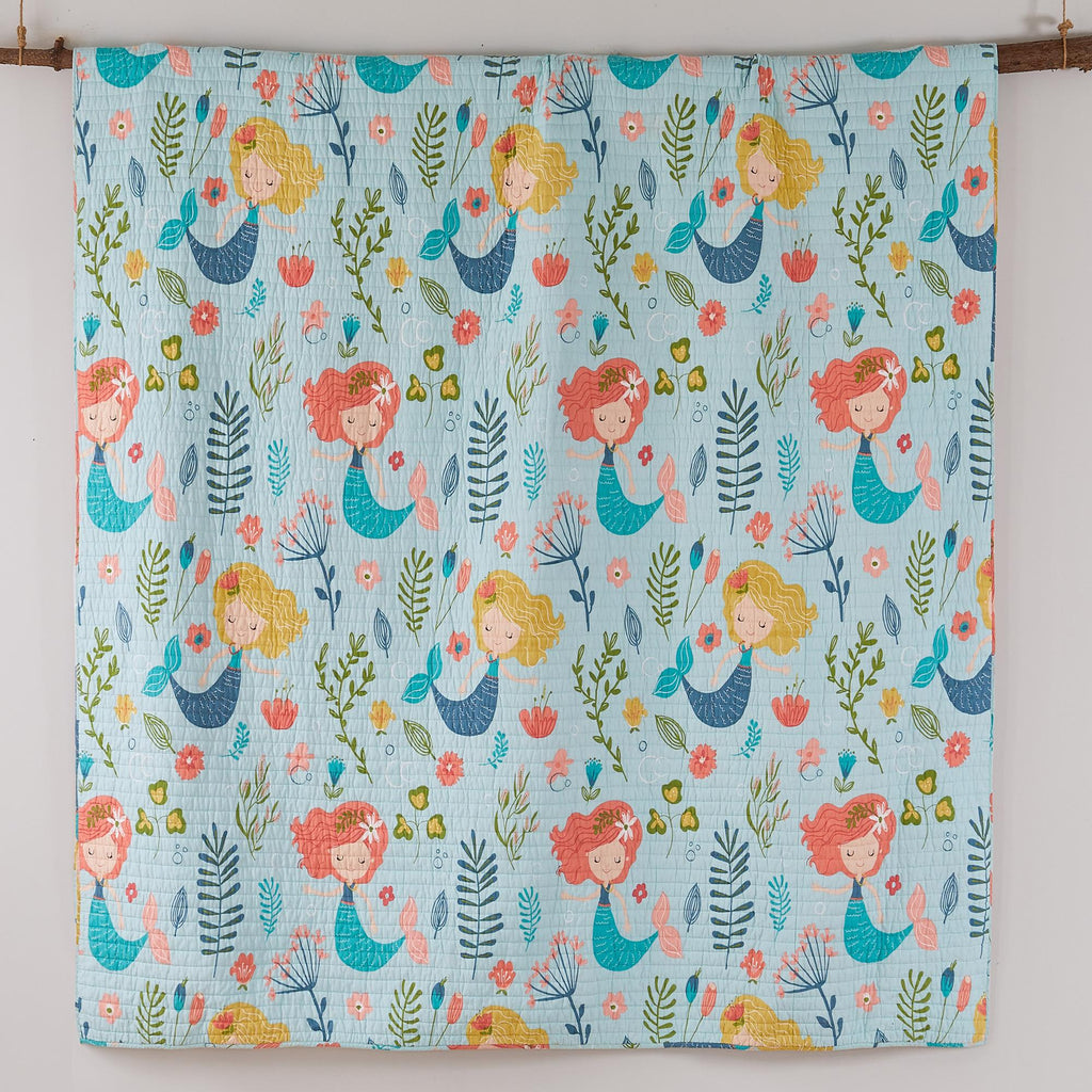 Levtex Home - Andrina Quilt Set -Twin Quilt + One Standard Pillow Sham - Mermaids in Pink, Peach, Turquoise, Yellow and Green - Quilt Size (68x86in) and Pillow Sham Size (26x20in)- Reversible - Cotton