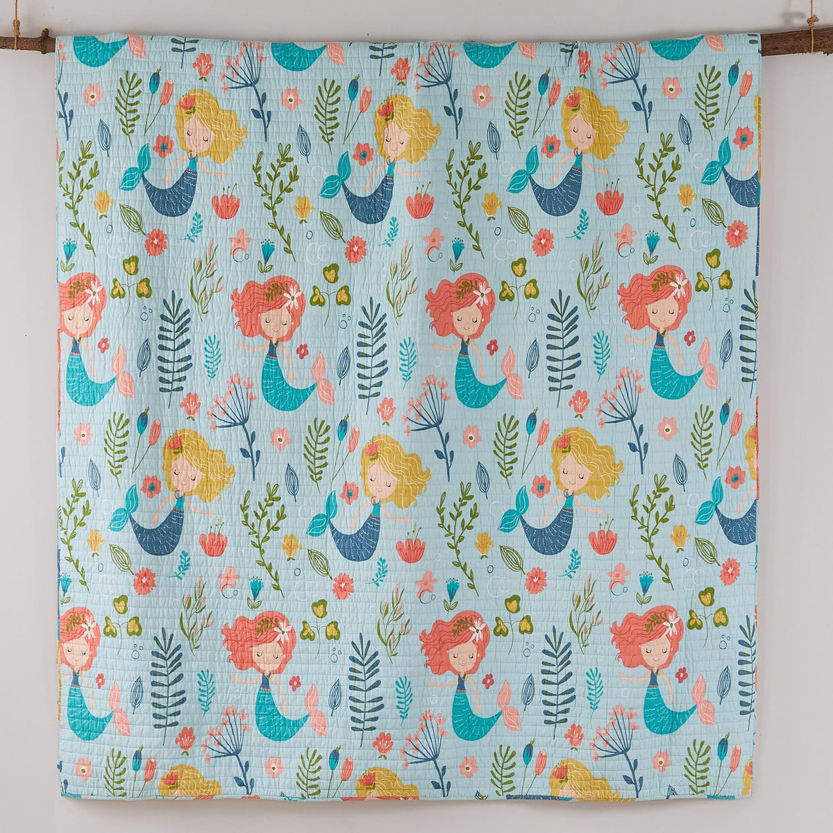 Levtex Home - Andrina Quilt Set -Twin Quilt + One Standard Pillow Sham - Mermaids in Pink, Peach, Turquoise, Yellow and Green - Quilt Size (68x86in) and Pillow Sham Size (26x20in)- Reversible - Cotton