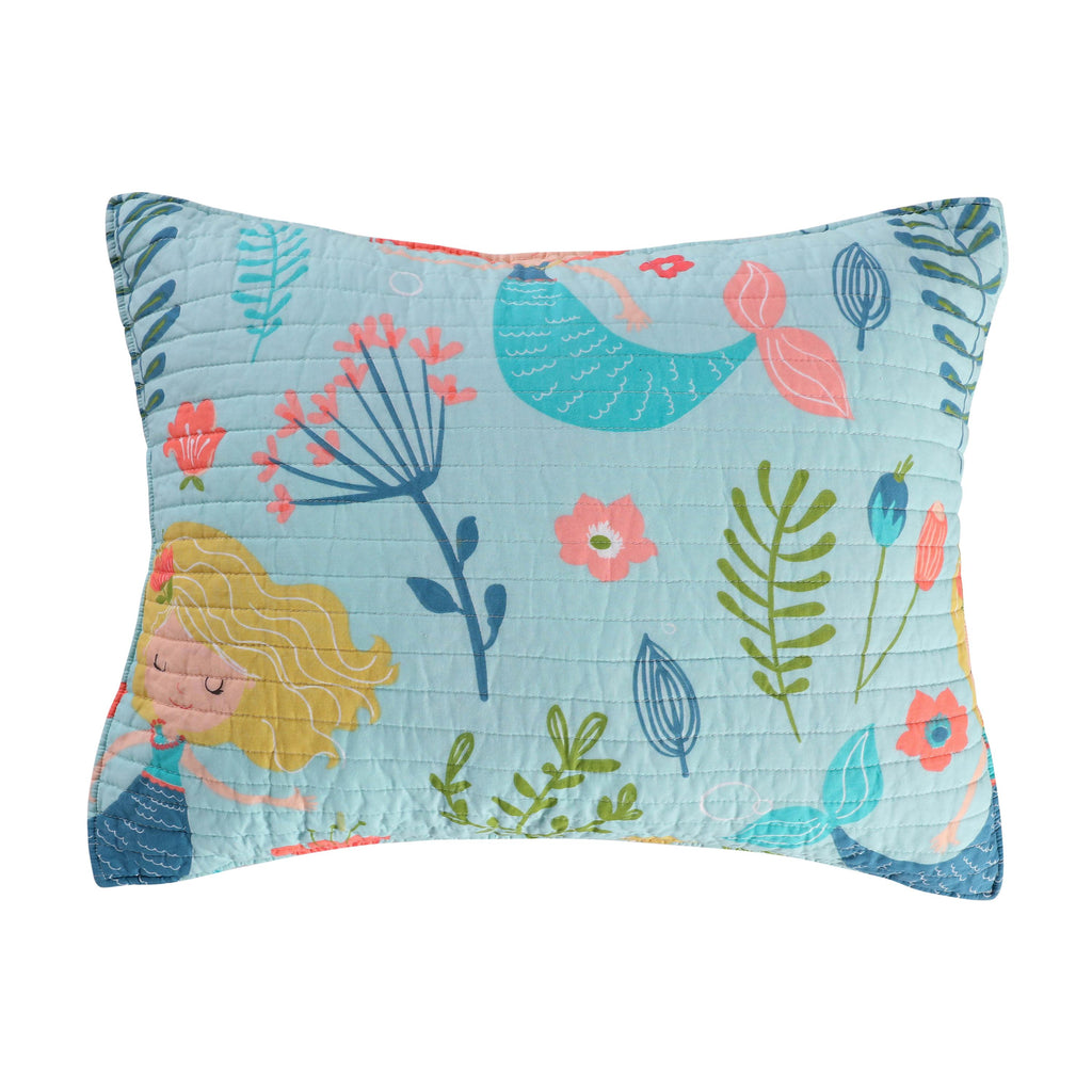Levtex Home - Andrina Quilt Set -Twin Quilt + One Standard Pillow Sham - Mermaids in Pink, Peach, Turquoise, Yellow and Green - Quilt Size (68x86in) and Pillow Sham Size (26x20in)- Reversible - Cotton