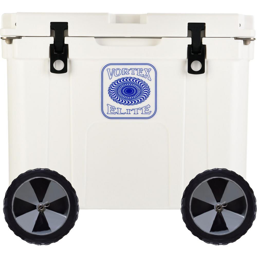 Elite 55 Qt. Rotational-Molded Customizable Cooler System with 2-Sets of Beach Wheels in White