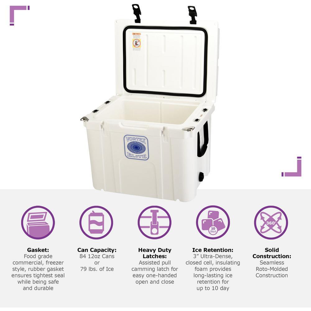 Elite 55 Qt. Rotational-Molded Customizable Cooler System with 2-Sets of Beach Wheels in White