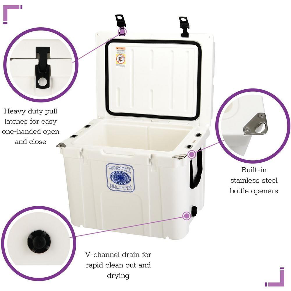 Elite 55 Qt. Rotational-Molded Customizable Cooler System with 2-Sets of Beach Wheels in White