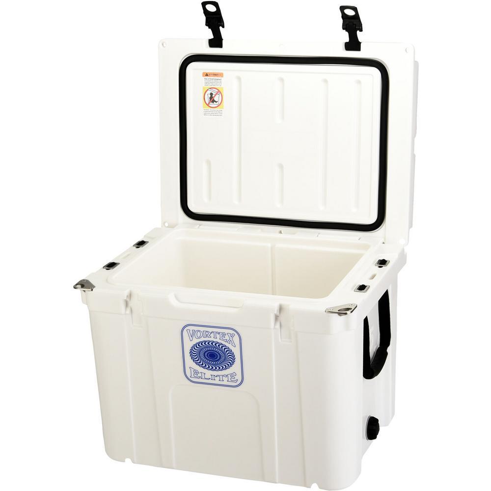 Elite 55 Qt. Rotational-Molded Customizable Cooler System with 2-Sets of Beach Wheels in White