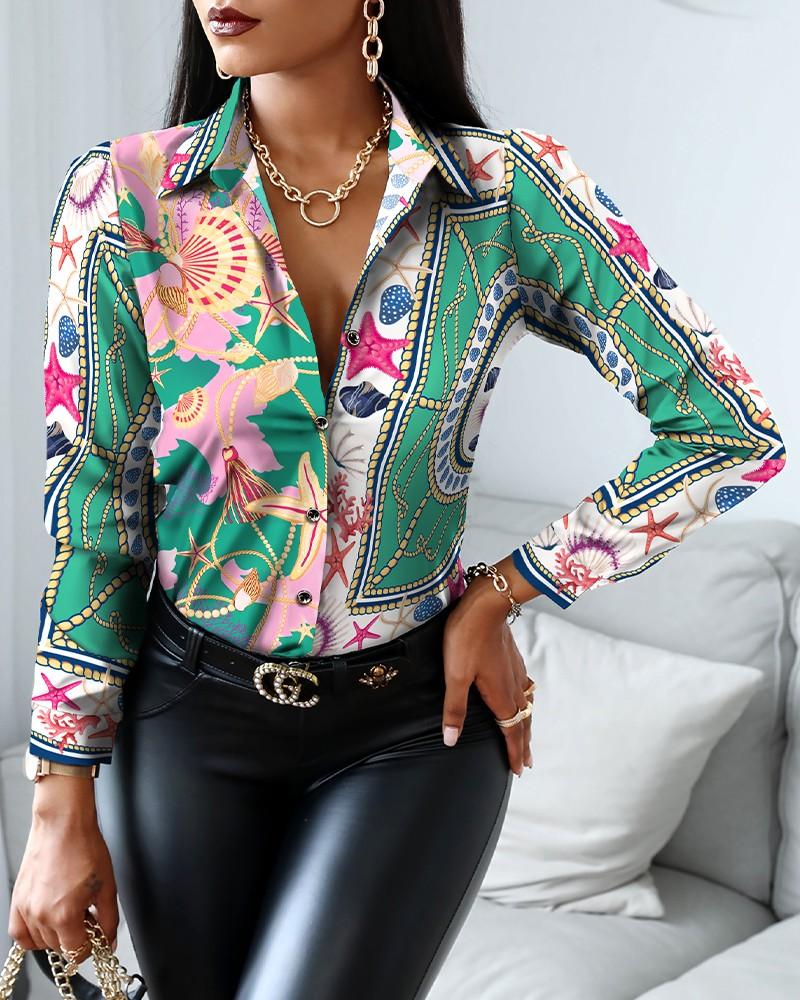 all over print colorblock button up top