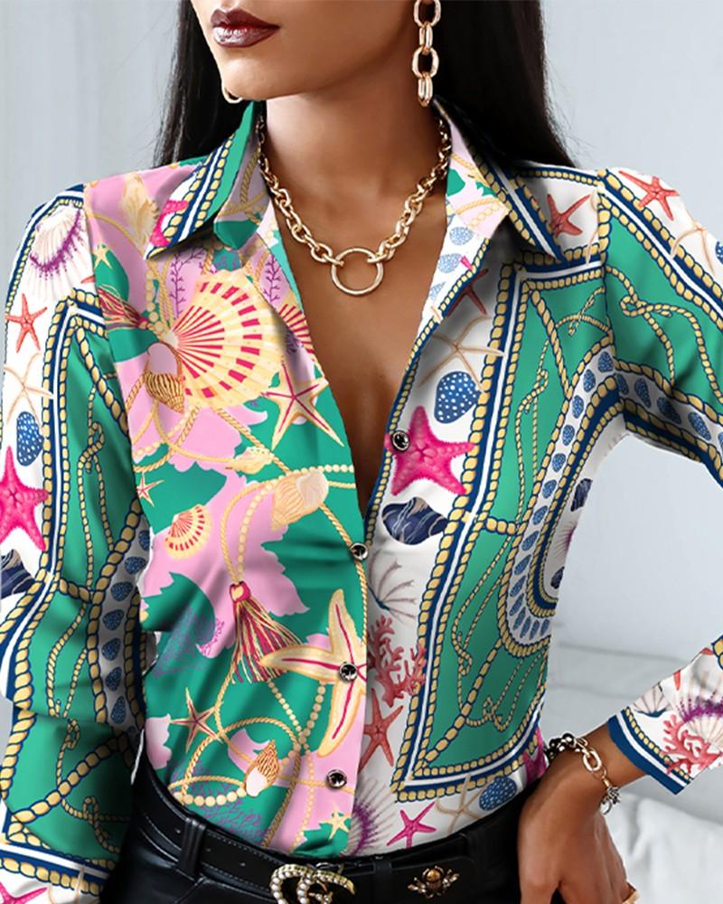 all over print colorblock button up top