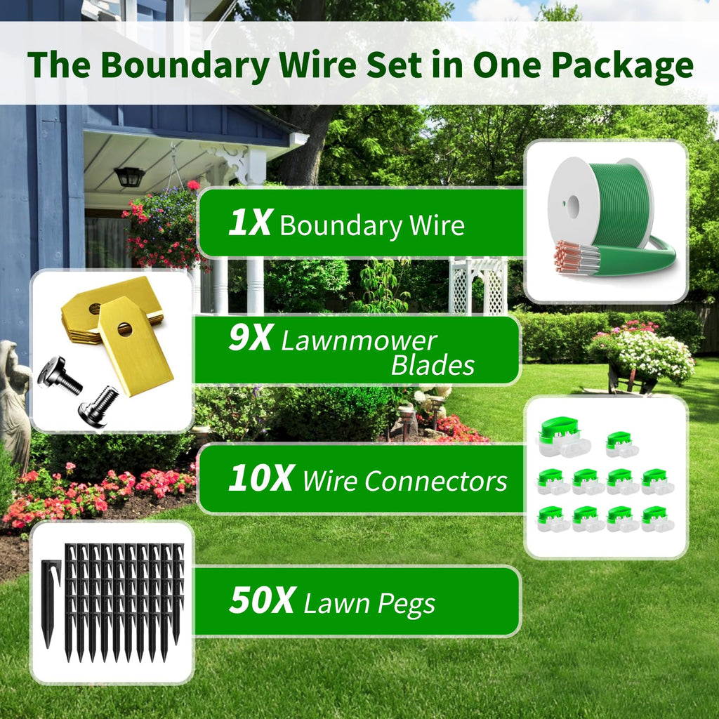 100m/328ft Universal Lawnmower Boundary Wire Contains 50x Lawn Pegs+10x Wire Connectors+9X ium Blades Robotic Lawnmower Wire Compatible with //Worx