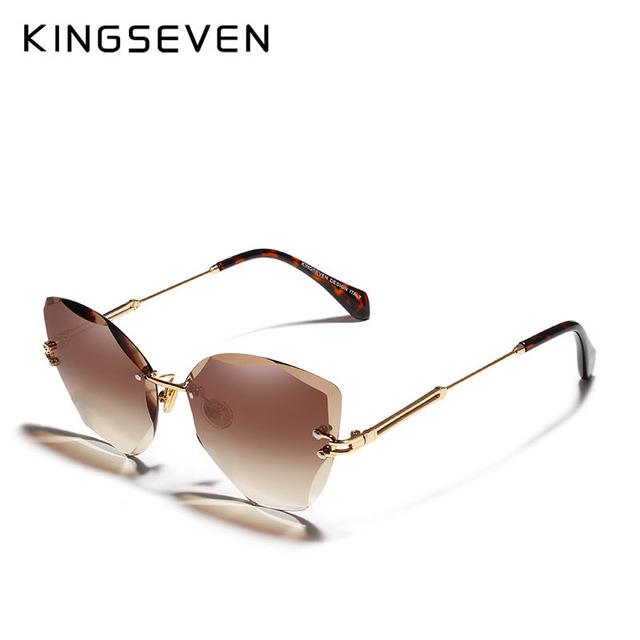 Design Rimless Fashion Cat Eye Gradient Driving UV400 Clear Vintage Sunglasses