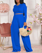 solid crop top &amp; wide leg pants set