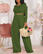 solid crop top &amp; wide leg pants set