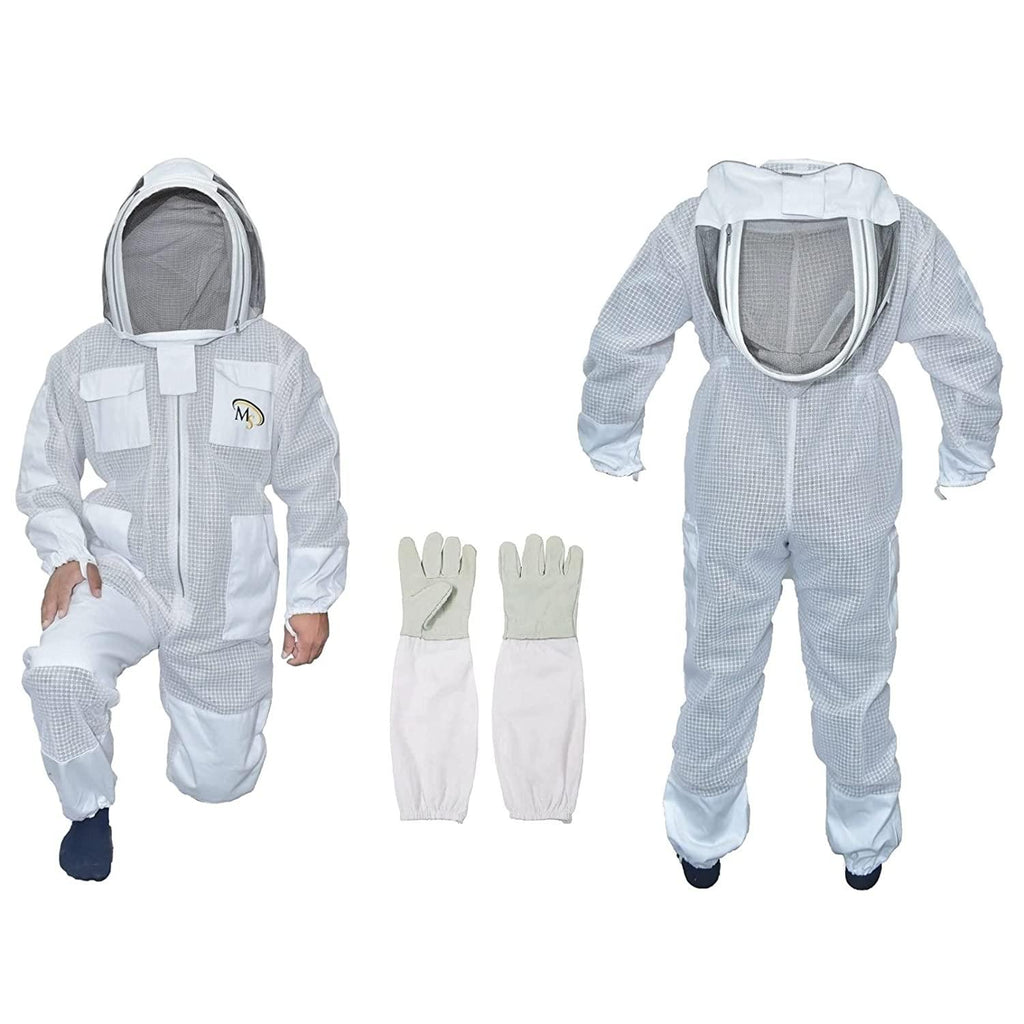 ms professional 3 layer bee suit apiarist ventilated beekeeper protective suit with one pair gloves apiary beekeeping suit bee sting proof suit with fencing veil (xxxx-large, white)