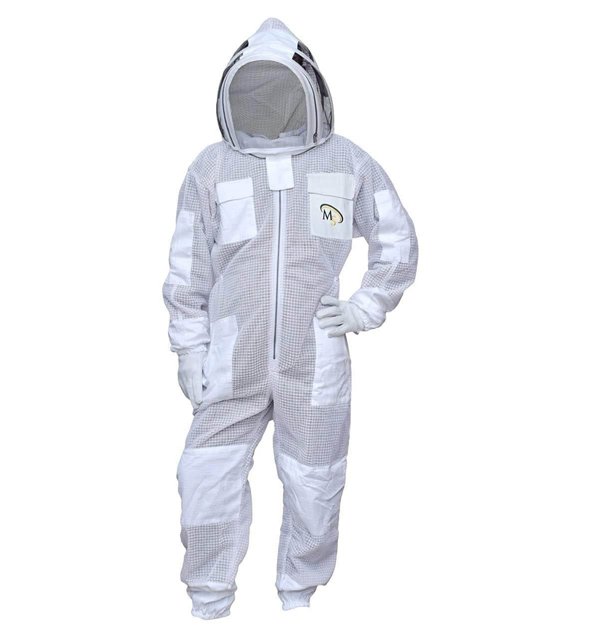 ms professional 3 layer bee suit apiarist ventilated beekeeper protective suit with one pair gloves apiary beekeeping suit bee sting proof suit with fencing veil (xxxx-large, white)