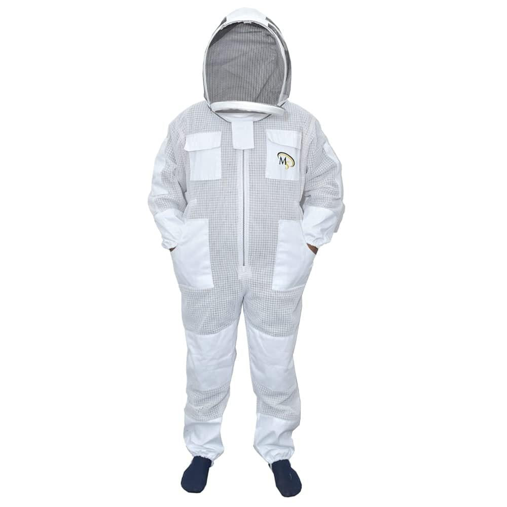 ms professional 3 layer bee suit apiarist ventilated beekeeper protective suit with one pair gloves apiary beekeeping suit bee sting proof suit with fencing veil (xxxx-large, white)